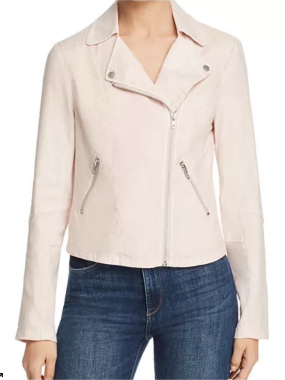 Level 99 Light Pink Linen Moto Jacket
